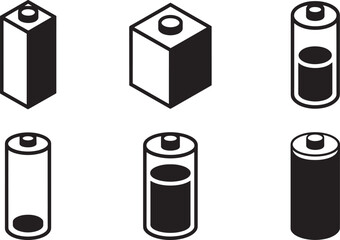 Detailed Battery Silhouette Collection Energy Source Icon Set Power Vector Illustration