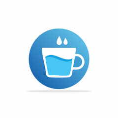Illustration depicting a stylized cup of liquid within a blue gradient circle symbol