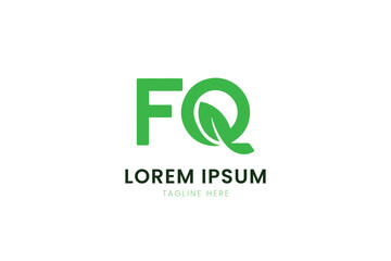 Modern minimalist green fq logo design with leaf element and placeholder text