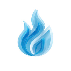 A stylized, light-blue flame graphic with a 3D effect