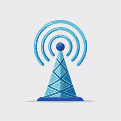 Illustration Depicting a Digital Communications Tower Emitting Wireless Internet Signals