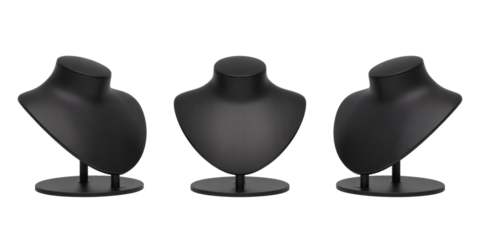 Elegant black jewelry bust displays for showcasing necklaces in a retail setting or online store presentation for jewelry sales