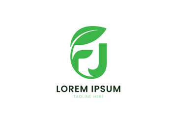 Fototapeta premium Modern green leafy letter j logo design minimalist organic brand identity
