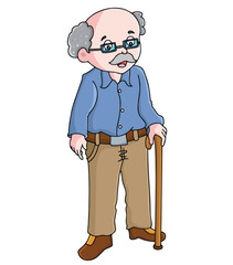 Cute cartoon hand drawn vector old man or grand father outline.