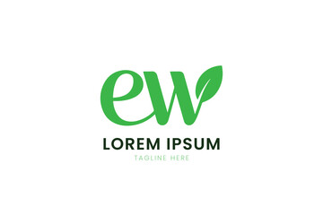 Minimalist green logo featuring ew monogram with leaf element and placeholder text