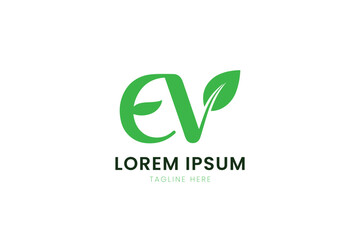 Modern minimalist green ev logo with leaf element for eco-friendly branding