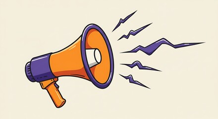 Cartoon Orange Megaphone with Lightning Bolts on Light Background