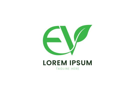 Minimalist green ev logo design with leaf element for eco-friendly brands