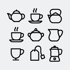 Assorted teacups and teapots icons silhouette vector illustration