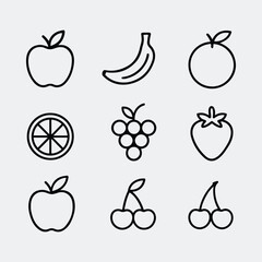 Assorted fruits collection simple line art icons Silhouette vector illustration
