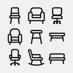 Furniture icon set chairs stools and benches silhouette vector illustration