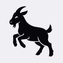 Majestic mountain goat leaping silhouette graphic art vector illustration