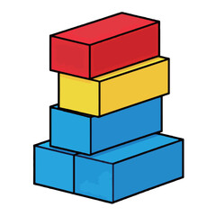 A simple cartoon illustration of a stack of colorful building blocks, ideal for construction, creativity, and childhood play concepts.