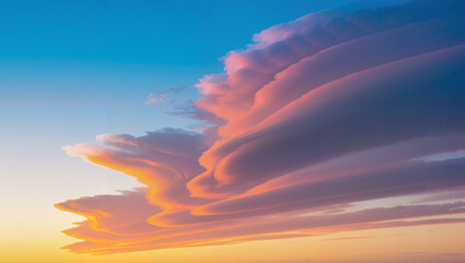 Colorful lenticular clouds at sunset