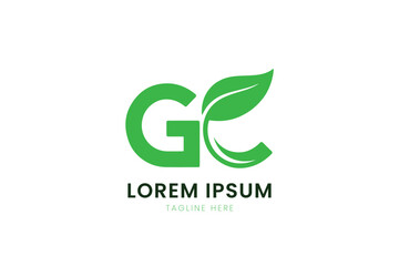 Minimalist green gc logo design with leaf element for eco-friendly brands