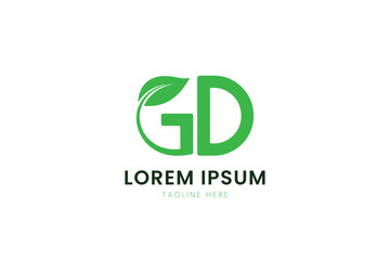 Minimalist green gd logo with leaf elements and placeholder text on white