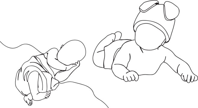 Naklejki Baby Sitting Cute Line Art – Infant Toddler Outline Sketch, Child Kids Sitting Pose Drawing, Baby Sitting Minimal Illustration, Cute Baby Hand Drawn Line Sketch, Infant Sitting Figure Outline, Minimal