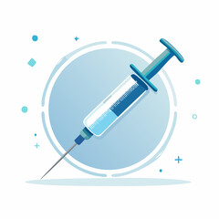Illustration of a Medical Syringe with Blue Accents and a Stylized Circular Backdrop