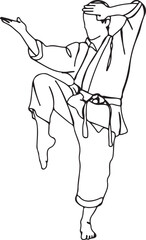Karate Martial Arts Fighter – Man Combat Pose Line Art, Karate Sports Outline Drawing, Fighter Karate Training Man Sketch, Martial Combat Arts Karate Athlete, Pose Karate Man Fighting Art, Kickboxing 