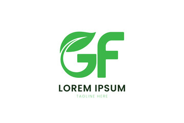 Modern minimalist green gf logo design with leaf element and placeholder text
