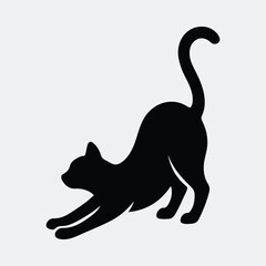 Fototapeta premium Stretching black cat feline domestic pet silhouette vector illustration