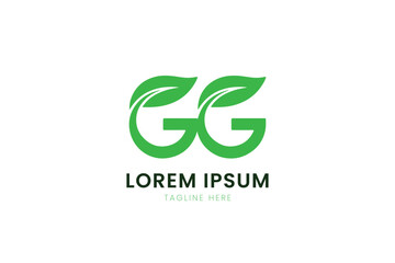 Modern minimalist green double g logo with leaf elements and placeholder text