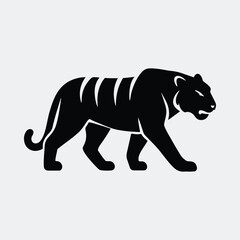 Walking tiger silhouette vector illustration black graphic design template