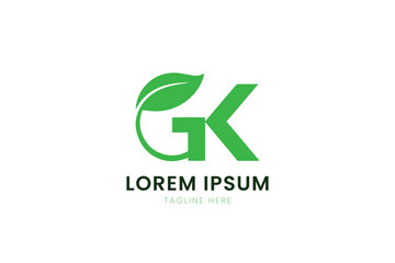 Modern green gk logo with leaf element fresh nature inspired minimalist design