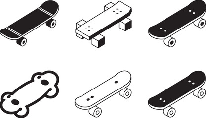 Isometric Skateboard Icons Collection Skate Symbol Isolated on Transparent Background