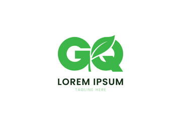 Minimalist green gq logo design with leaf element for eco-friendly brands
