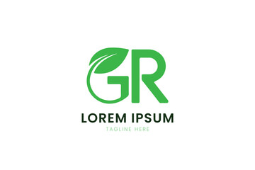 Modern green gr letter logo with leaf element minimalist design