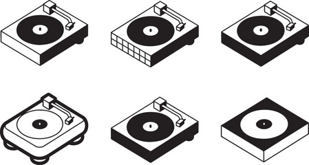 Isometric Turntable Icon Vector Illustration: Audio Equipment for DJing and Sound Production Design