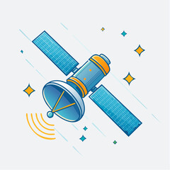 Illustration of a Modern Orbital Satellite Broadcasting Signals in Cosmic Space