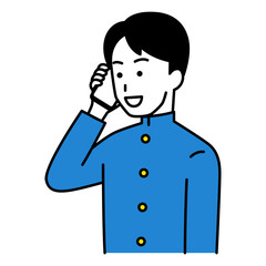 スマートフォンで話す男子学生