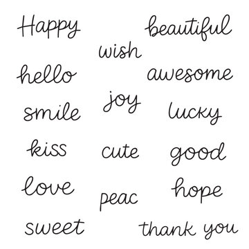 Fototapeta Vector illustration with different important inscriptions in decorative style. Lettering on white background.