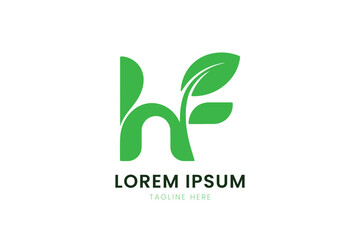 Minimalist green leafy hf logo design for eco-friendly brands and businesses