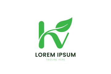 Fototapeta premium Minimalist green leaf logo design with letter h and v for organic businesses