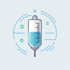 Illustration of an intravenous drip bag with medical and healthcare related design elements