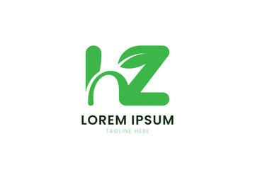 Modern green hz lettermark logo design with leaf accent for branding and identity