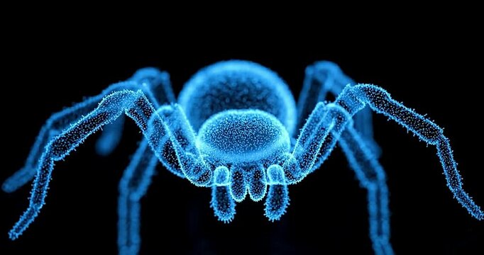 Glowing blue spider illustration on a black background arachnid with long legs