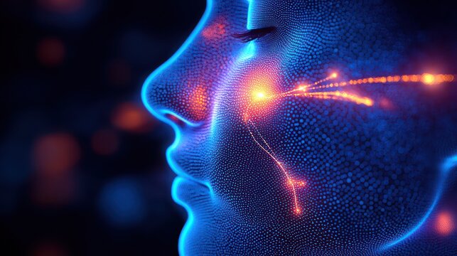 Digital face profile with glowing neural pathways.