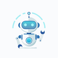 Illustrative Depiction of a Friendly, Modern Artificial Intelligence Robot with a Welcoming Gesture