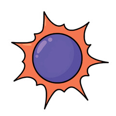 A cartoon illustration of a purple planet with an orange glowing aura, a celestial object in space.
