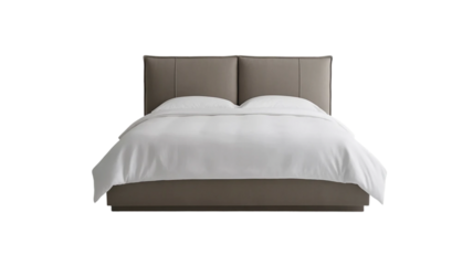 Cozy and luxurious, a comfortable double bed with a white comforter and pillows awaits in a modern bedroom interior