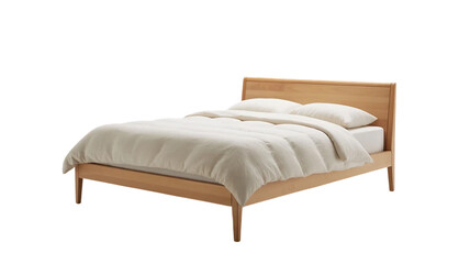 Obraz premium Cozy and luxurious, a comfortable double bed with a white comforter and pillows awaits in a modern bedroom interior