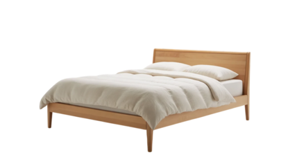 Cozy and luxurious, a comfortable double bed with a white comforter and pillows awaits in a modern bedroom interior