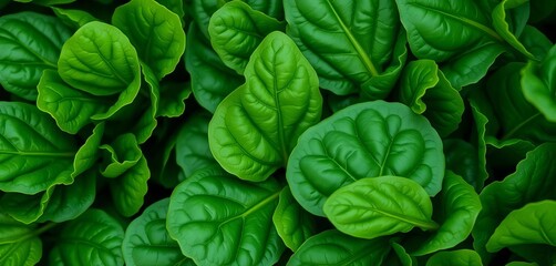 Obraz premium Dark green spinach leaves, vibrant texture, natural background, vegetable, foliage