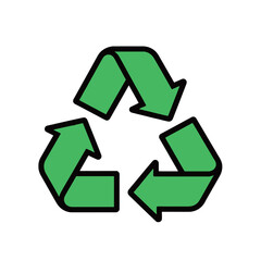 Obraz premium A simple cartoon illustration of the green recycling symbol, representing environmental protection and sustainability.