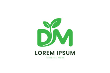 Minimalist green dm logo design with growing leaves simple and modern branding