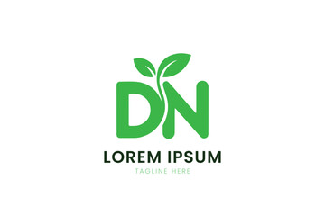 Minimalist green dn logo with leaf elements and placeholder text